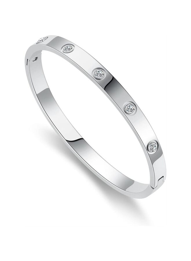 LAMAY Men's bracelet Love Friendship Bracelet Bangle with Cubic Zirconia Stones Stainless Steel Hinged Jewelry with Crystal Bracelet Birthday Present - Image 1